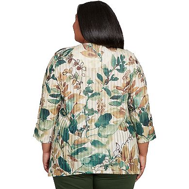 Plus Size Alfred Dunner Abstract Leaf Sharkbite Hem Top with Necklace
