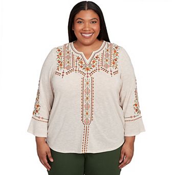 Plus Size Alfred Dunner Geometric Floral Embroidery Printed Top