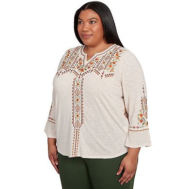 Plus Size Alfred Dunner Geometric Floral Embroidery Printed Top