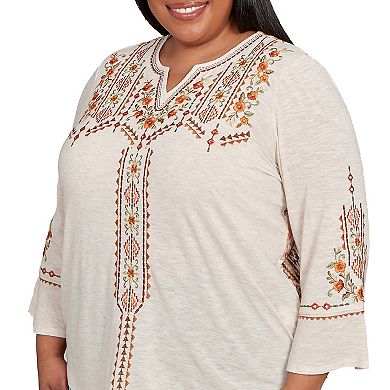 Plus Size Alfred Dunner Geometric Floral Embroidery Printed Top