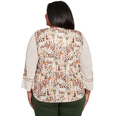 Plus Size Alfred Dunner Geometric Floral Embroidery Printed Top