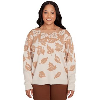 Plus Size Alfred Dunner Falling Leaf Long Sleeve Sweater