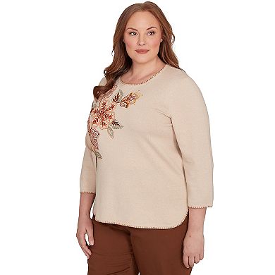 Plus Size Alfred Dunner Asymmetrical Embroidered Flower Sweater