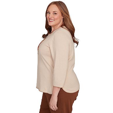 Plus Size Alfred Dunner Asymmetrical Embroidered Flower Sweater