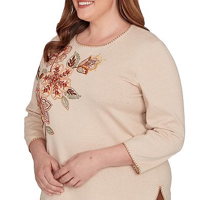 Plus Size Alfred Dunner Asymmetrical Embroidered Flower Sweater