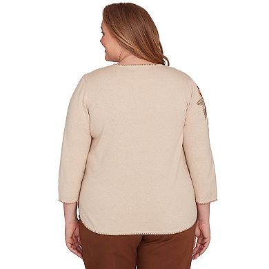 Plus Size Alfred Dunner Asymmetrical Embroidered Flower Sweater