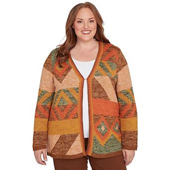 Plus Size Alfred Dunner Patchwork Long Sleeve Cardigan Sweater