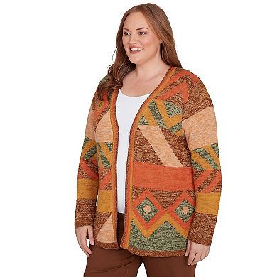 Plus Size Alfred Dunner Patchwork Long Sleeve Cardigan Sweater