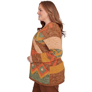 Plus Size Alfred Dunner Patchwork Long Sleeve Cardigan Sweater