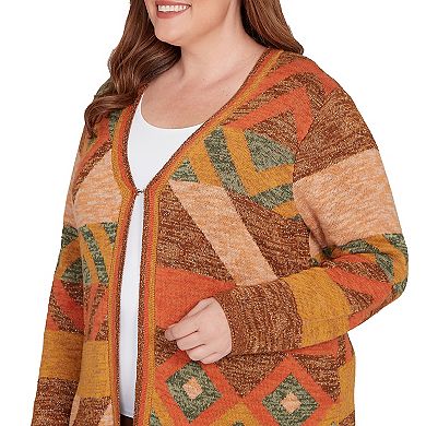 Plus Size Alfred Dunner Patchwork Long Sleeve Cardigan Sweater