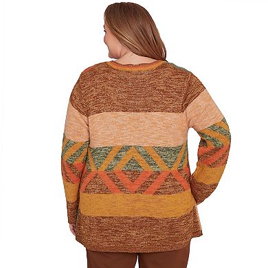 Plus Size Alfred Dunner Patchwork Long Sleeve Cardigan Sweater