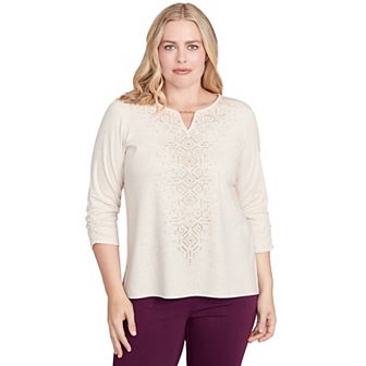 Women's Alfred Dunner Center Embellished Long Sleeve V-Neck Top