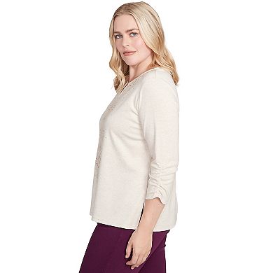 Women's Alfred Dunner Center Embellished Long Sleeve V-Neck Top