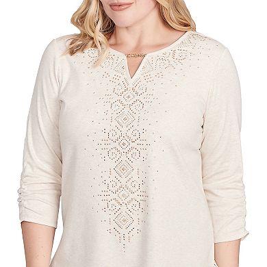 Women's Alfred Dunner Center Embellished Long Sleeve V-Neck Top