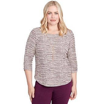 Women's Alfred Dunner Textured Shimmer Space Dye Top with Necklace
