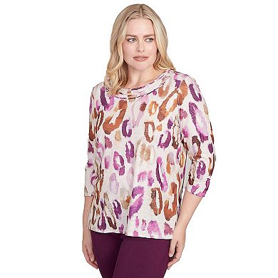 Women's Alfred Dunner Dramatic Animal Three-Quarter Sleeve Top