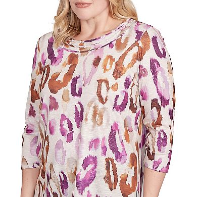 Women's Alfred Dunner Dramatic Animal Three-Quarter Sleeve Top