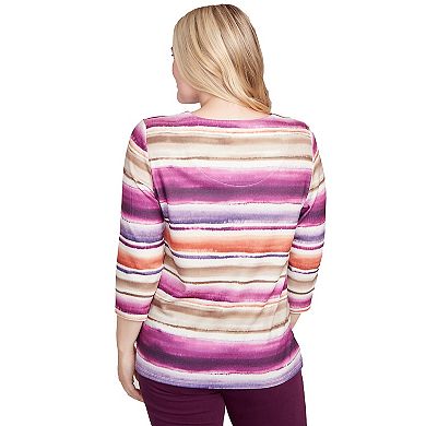 Women's Alfred Dunner Watercolor Biadere Beaded Split Neck Top