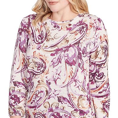 Women's Alfred Dunner Shimmer Paisley Crew Neck Sweater