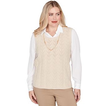 Women's Alfred Dunner Pointelle Texture Two-in-One Sweater with Necklace