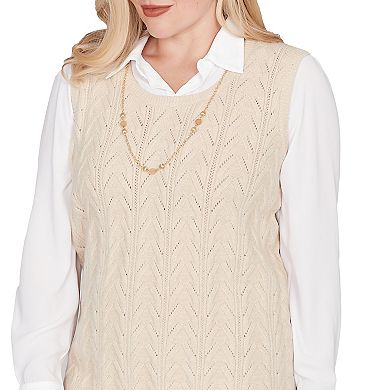 Women's Alfred Dunner Pointelle Texture Two-in-One Sweater with Necklace