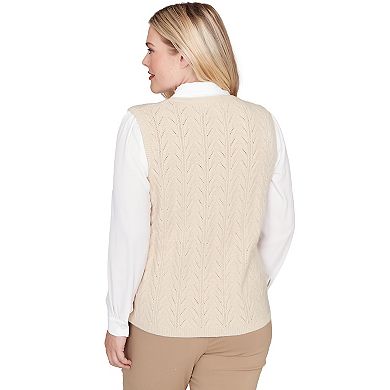 Women's Alfred Dunner Pointelle Texture Two-in-One Sweater with Necklace
