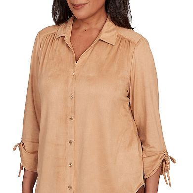 Women's Alfred Dunner Button Front Faux Suede Top with Roll-Up Sleeves