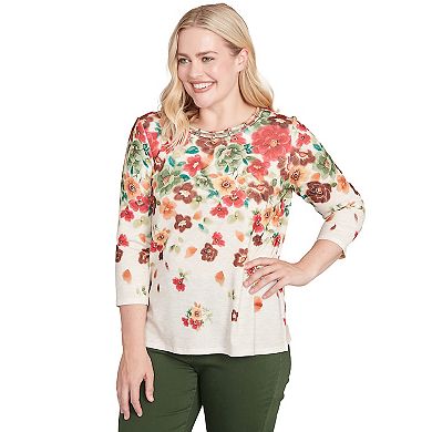 Women's Alfred Dunner Floral Detailed Neck Top