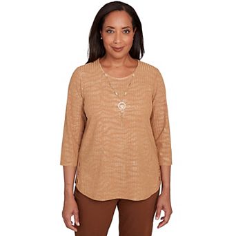 Women's Alfred Dunner Shimmer Animal Jacquard Top with Necklace