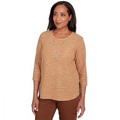 Women's Alfred Dunner Shimmer Animal Jacquard Top with Necklace