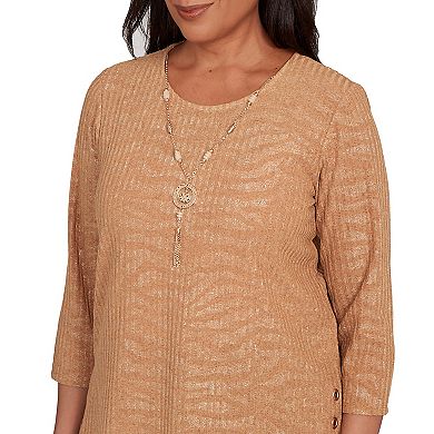 Women's Alfred Dunner Shimmer Animal Jacquard Top with Necklace