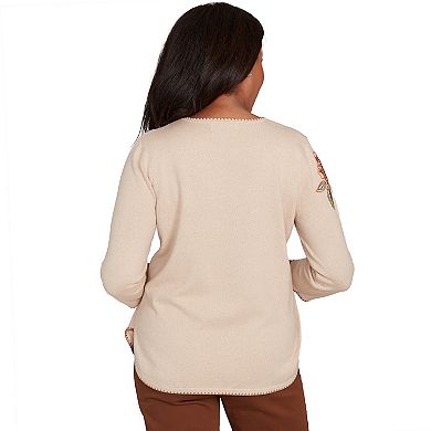 Women's Alfred Dunner Asymmetrical Embroidered Flower Sweater