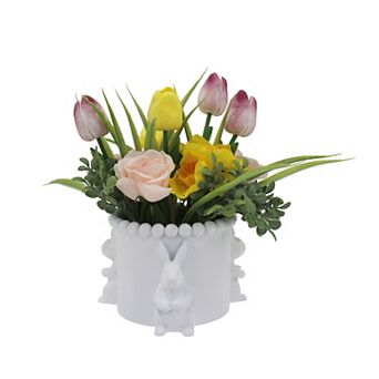Celebrate Together™ Easter Artificial Flower Planter with White Rabbits