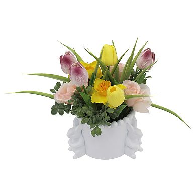 Celebrate Together™ Easter Artificial Flower Planter with White Rabbits