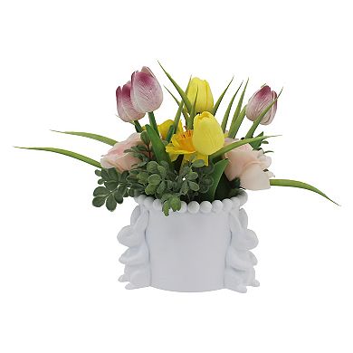 Celebrate Together™ Easter Artificial Flower Planter with White Rabbits