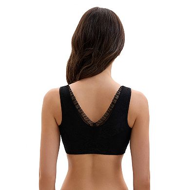 Women's Lace Zip Front Closure Full Coverage Wirefree Wide Straps V Back Padded Bras