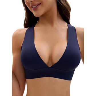 Women's Deep V Bralette Wirefree T-Shirt Seamless Comfortable Plunge Bras