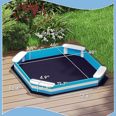 Qaba Kids Sandbox, Wooden Pit w/ 4 Corner Seats, Bottom Liner