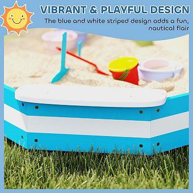 Qaba Kids Sandbox, Wooden Pit w/ 4 Corner Seats, Bottom Liner