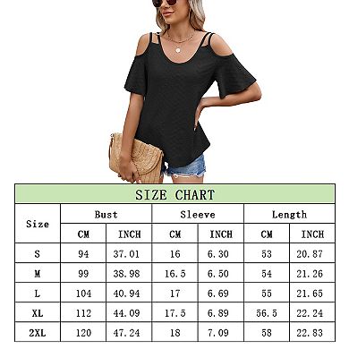 Womens Cold Shoulder Top Basic T Shirts 3/4 Sleeve Casual Blouse Tshirts