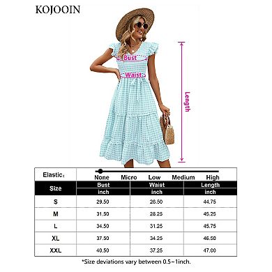 Women's Casual Dress V Neck Smocked Maxi Dress Short Sleeve Summer Dress