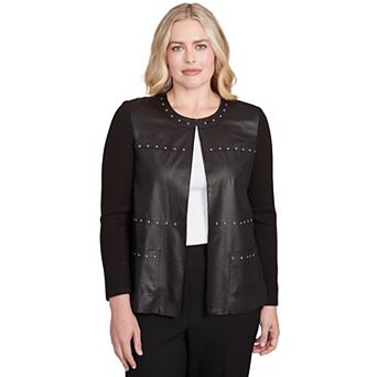 Women's Alfred Dunner Sweater Trim Faux Leather Jacket