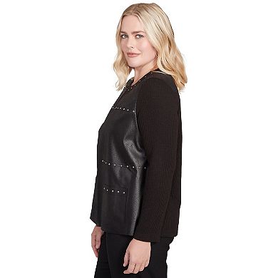 Women's Alfred Dunner Sweater Trim Faux Leather Jacket