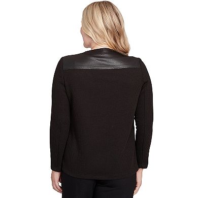 Women's Alfred Dunner Sweater Trim Faux Leather Jacket