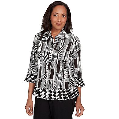 Women's Alfred Dunner Woven Zebra Button Front Top