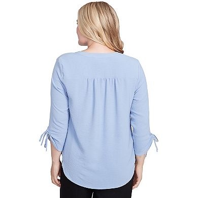 Women's Alfred Dunner Tie Sleeve Crinkle Textured Henley Top