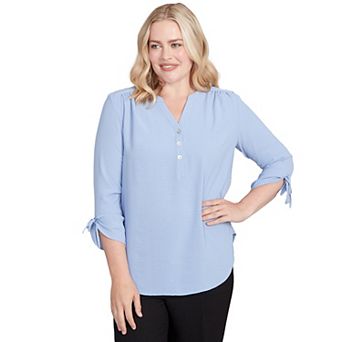 Women's Alfred Dunner Tie Sleeve Crinkle Textured Henley Top