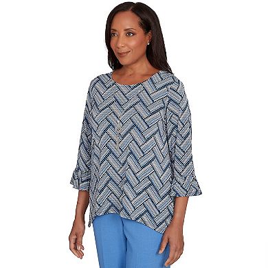 Women's Alfred Dunner Chevron Textured Knit Top with Necklace