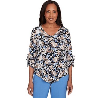 Women's Alfred Dunner Tie Sleeve Brushstroke Floral Knit Top