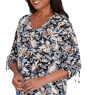 Women's Alfred Dunner Tie Sleeve Brushstroke Floral Knit Top